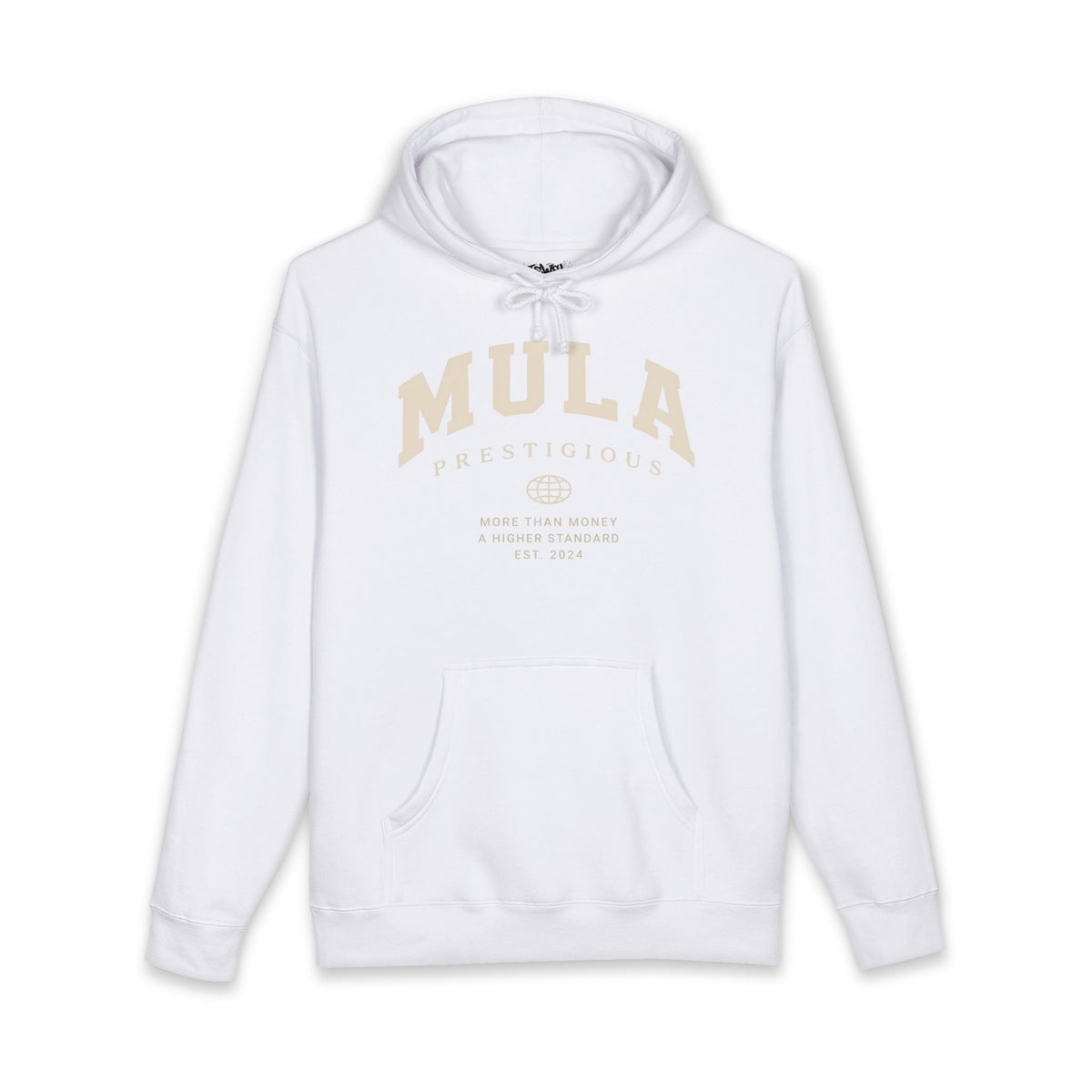 The Mula Prestige Hoodie – Minimal Beige Logo Pullover