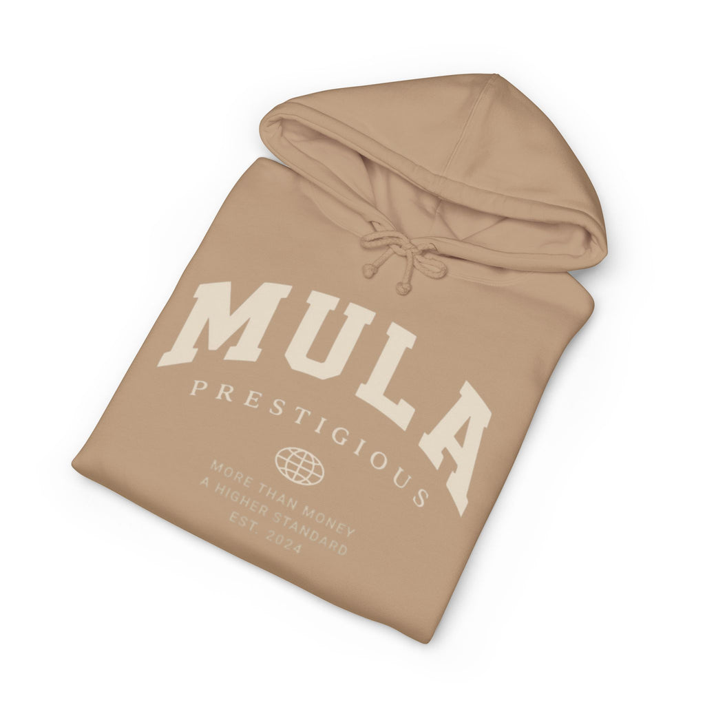 The Mula Prestige Hoodie – Minimal Beige Logo Pullover