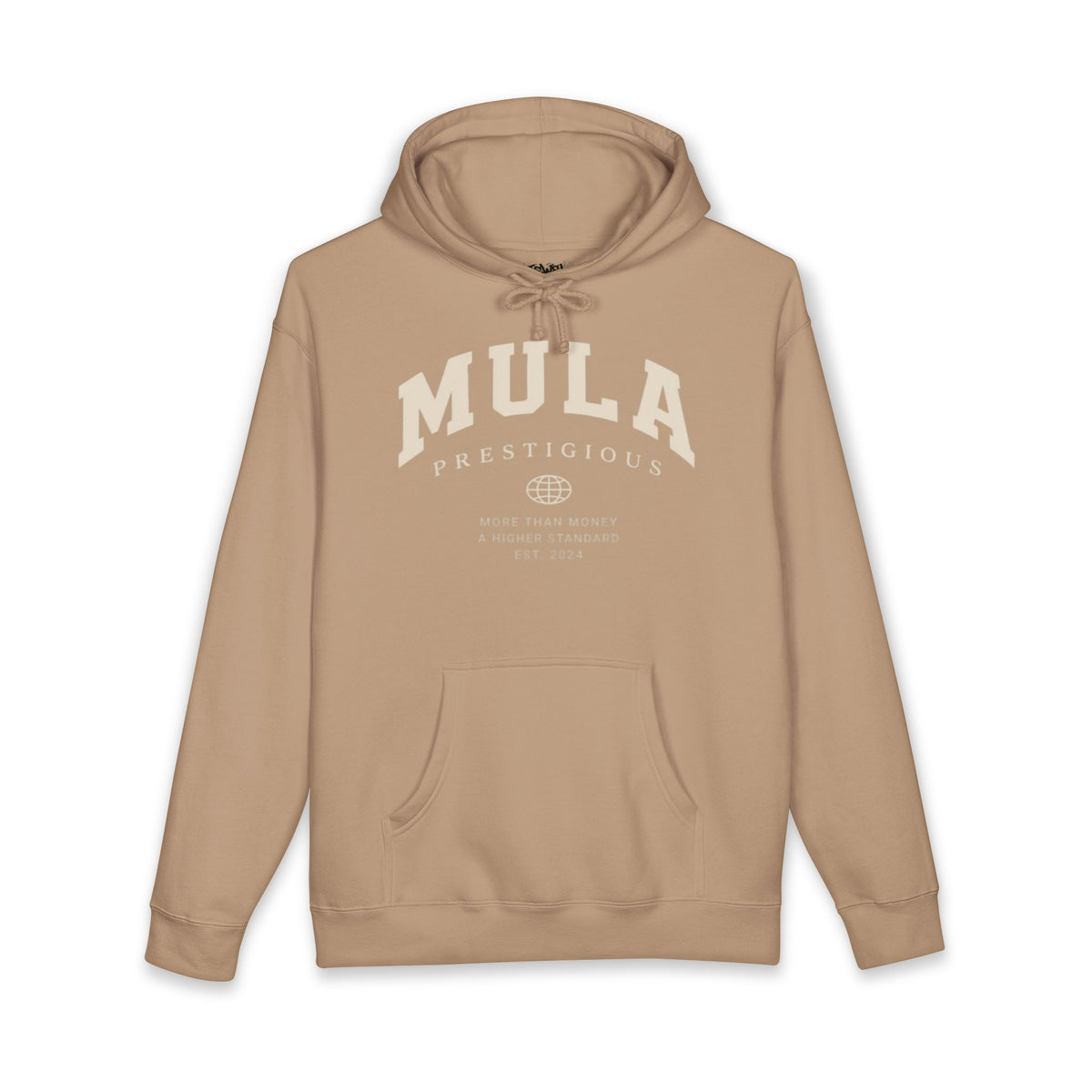 The Mula Prestige Hoodie – Minimal Beige Logo Pullover