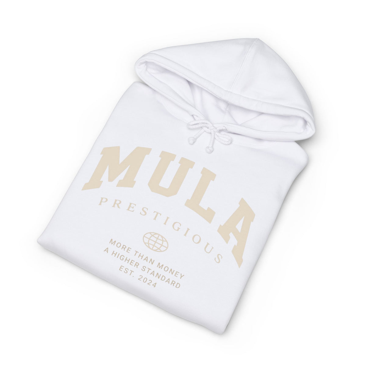 The Mula Prestige Hoodie – Minimal Beige Logo Pullover